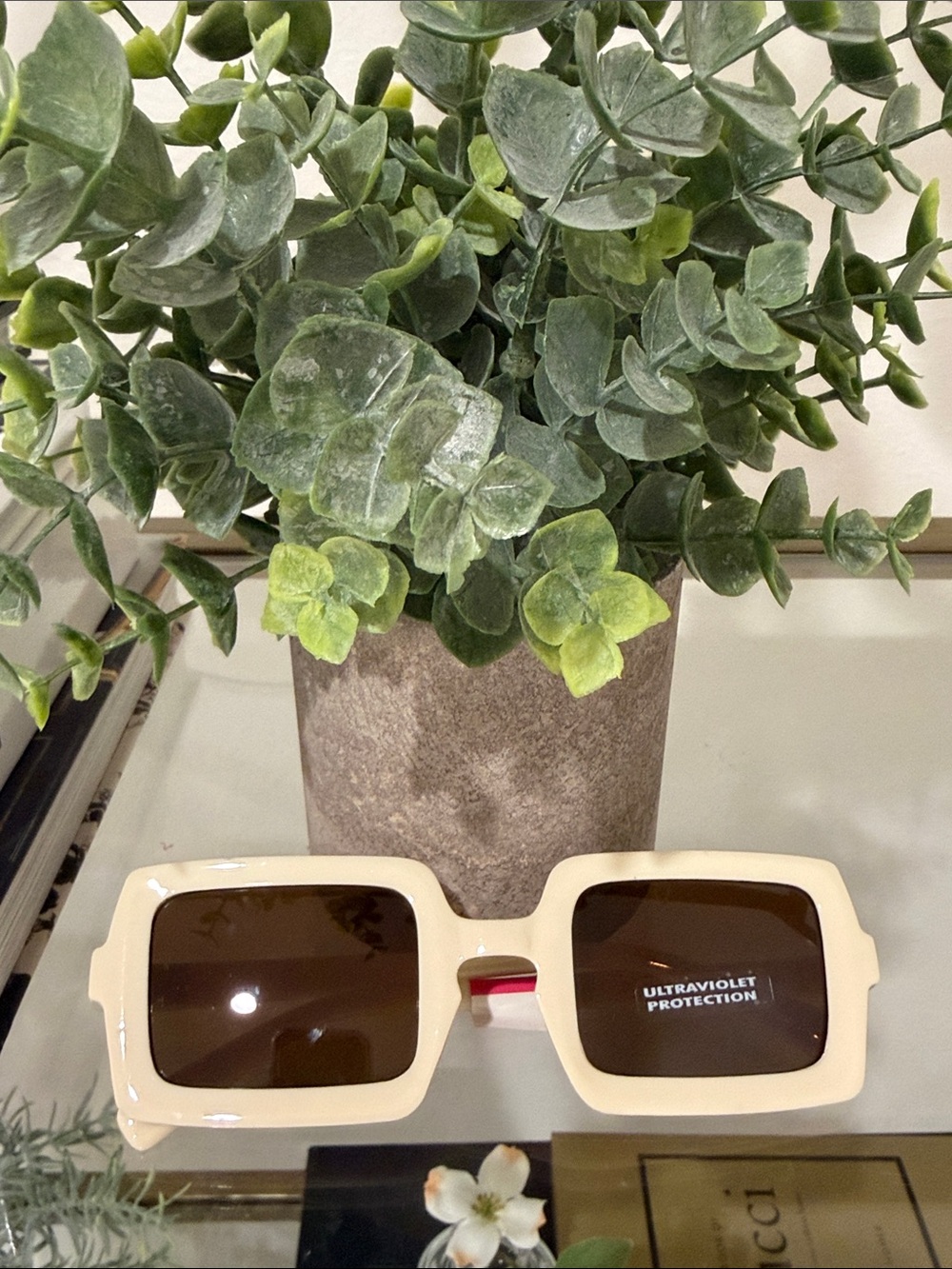 Cream Square Frame Sunglasses